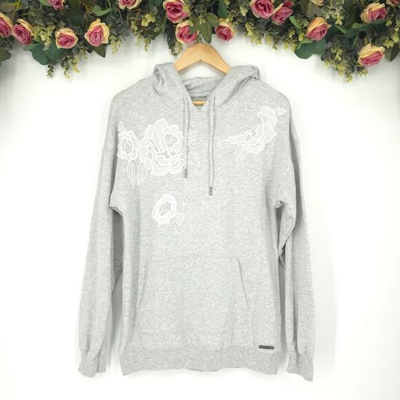 Betsey Johnson Performance Gray Long Sleeve Floral Applique Hoodie Size Small - Picture 1 of 10